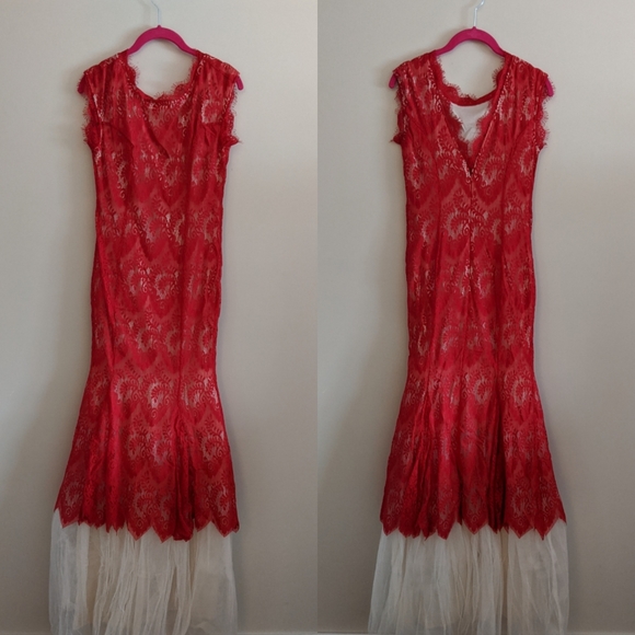 Red Lace Overlay Mermaid Style Gown